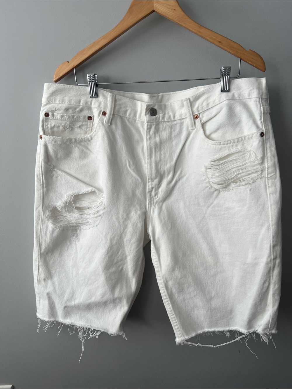 Men's White Distressed Denim Shorts